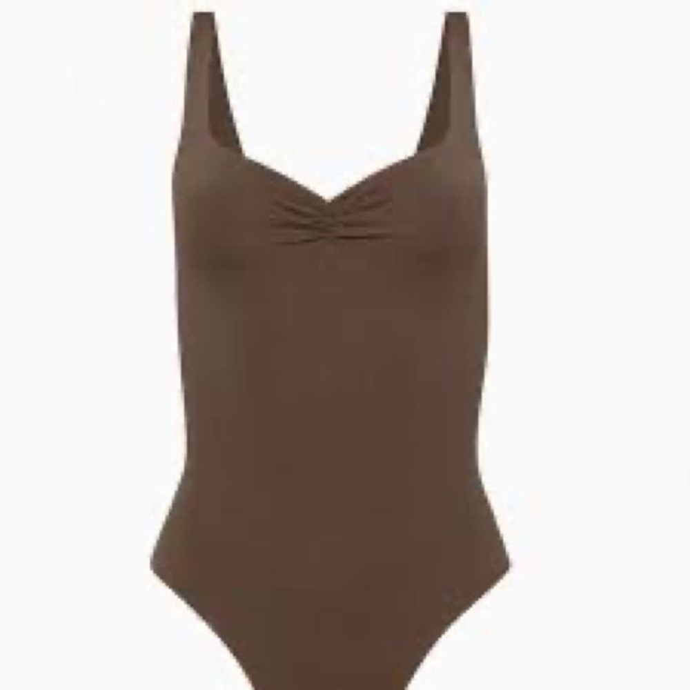 Aritzia Sweetheart Neck Bodysuit in Coffee Brown